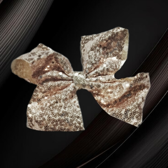 🌲10/$20. ~New Beige Sequin Hair Bow. 7" - Picture 4 of 6
